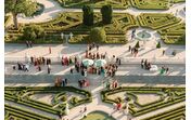 Fotografia aérea do casamento de Diogo Dalot nos jardins do Palácio de Queluz