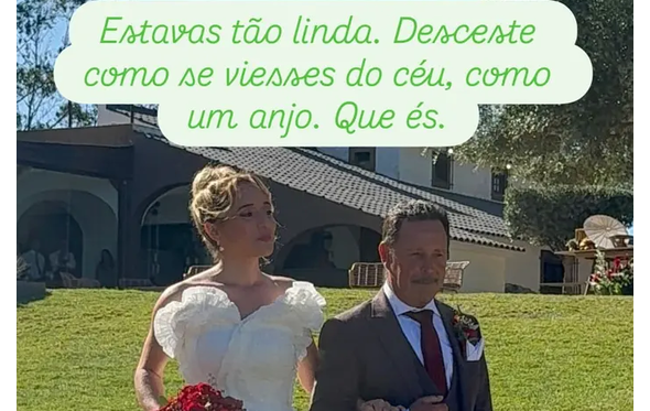 Cristina Areia felicita Rosa Bela, no dia do casamento do pai, Carlos Areia