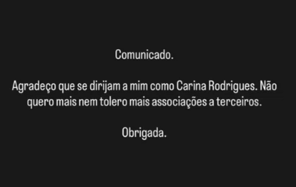 A mensagem de Carina Rodrigues