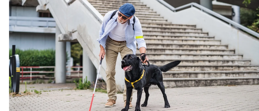 Cão guia auxilia pessoa cega para garantir segurança e mobilidade