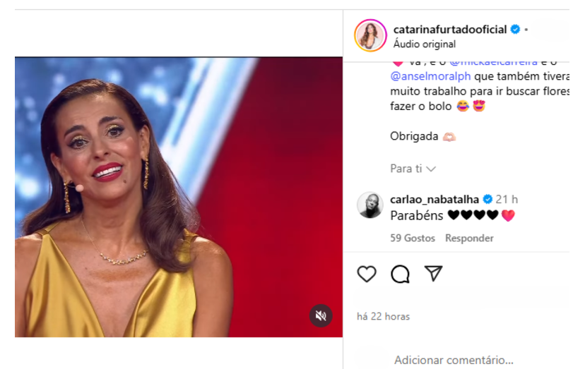 Carlão felicita Catarina Furtado. Flores e bolo foram dedicados