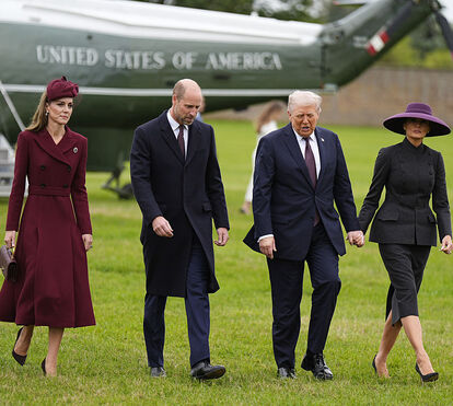 Aguenta Harry! Donald Trump e Melania são recebidos por William, Kate, Carlos e Camilla para nova visita de Estado