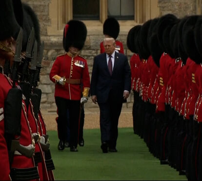 Pompa real: Donald Trump e rei Carlos III passam revista à guarda de honra em Windsor