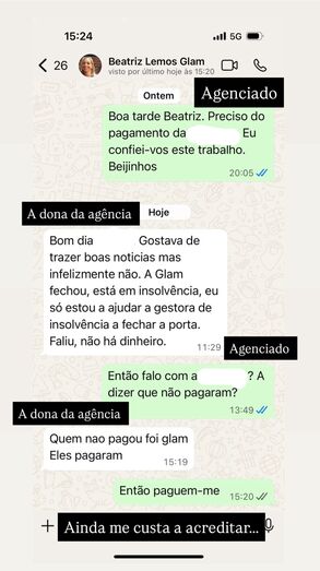 A troca de mensagens entre Sofia Ribeiro e a Glam