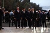 O Presidente Marcelo Rebelo de Sousa e o primeiro-ministro Luís Montenegro à chegada às cerimónias fúnebres de Francisco Pinto Balsemão nos Jerónimos, em Belém
