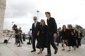 A viúva de Francisco Pinto Balsemão, Mercedes Balsemão, à chega ao Mosteiro dos Jerónimos para o funeral do marido