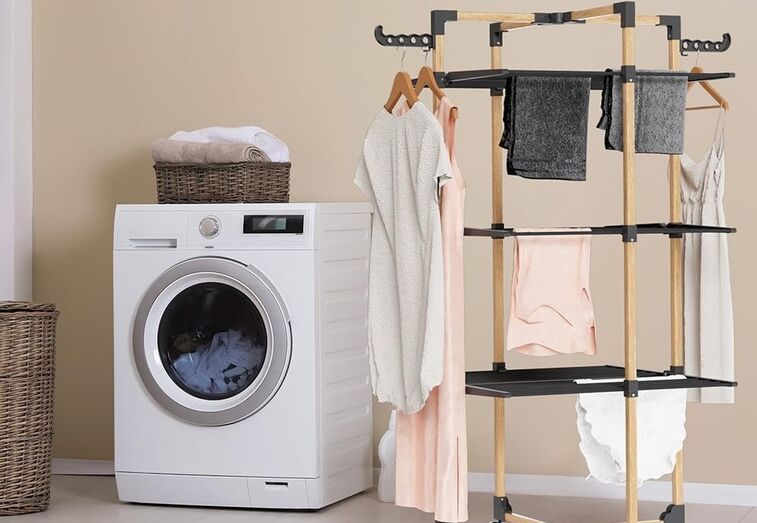 Soluções para secar roupa em casa com secador elétrico, estendal e máquina de lavar