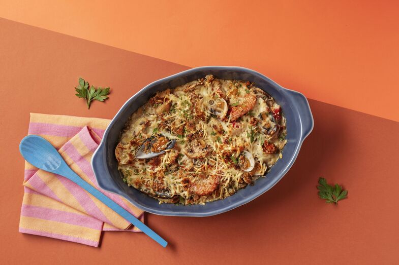 Gratinado de marisco com cogumelos, uma receita outonal da Mercadona