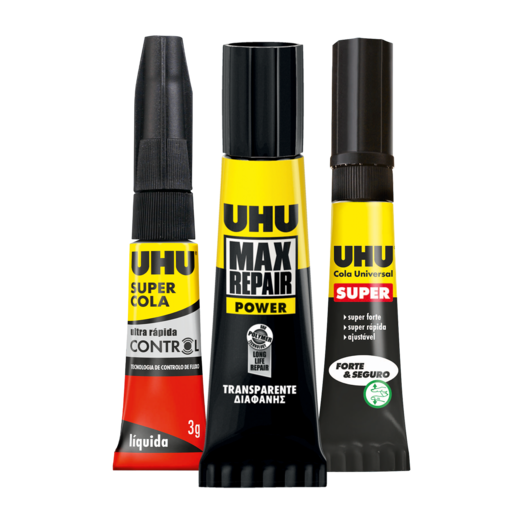 Colas UHU super cola, max repair power e cola universal super