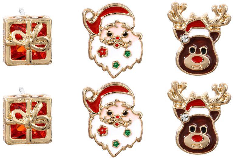 Brincos Bijou Brigitte com motivos natalícios: Pai Natal, rena e presente
