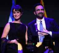 Zohran Mamdani, com Rama Duwaji, discursa após eleição para mayor de Nova Iorque