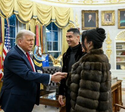 Todas as imagens do encontro privado entre Cristiano Ronaldo, Georgina e Donald Trump na Sala Oval da Casa Branca