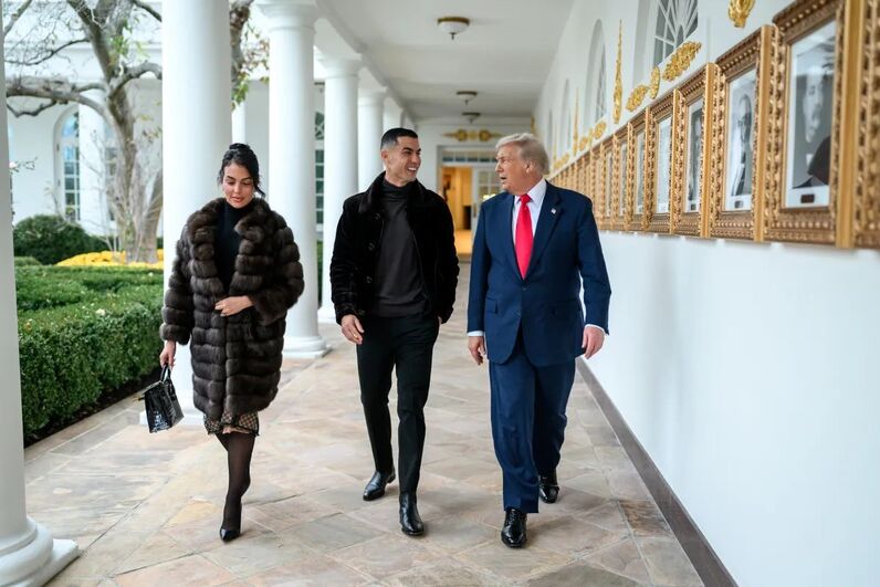 Cristiano Ronaldo e Georgina Rodríguez com Donald Trump na Casa Branca