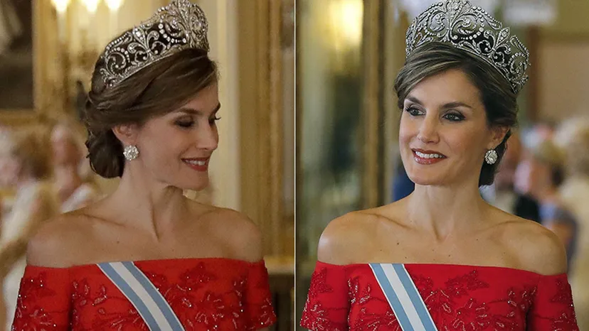 Letizia com a tiara Flor-de-Lis