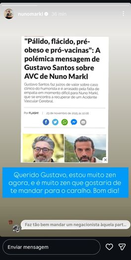 A resposta de Nuno Markl a Gustavo Santos