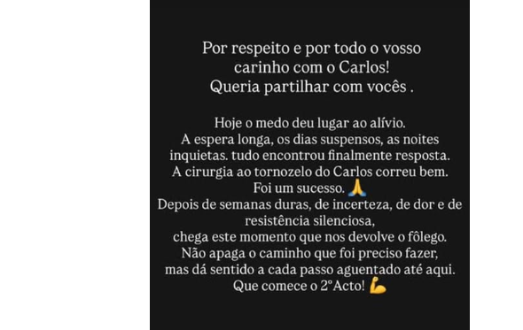 A mensagem de Rosa Bela sobre a operação do marido, Carlos Areia