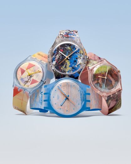 Swatch e Guggenheim lançam coleção de relógios inspirados na arte.
