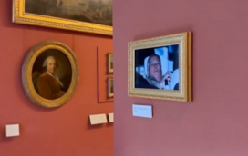 Fotografia do ex-príncipe André a sair da prisão pendurada no Louvre