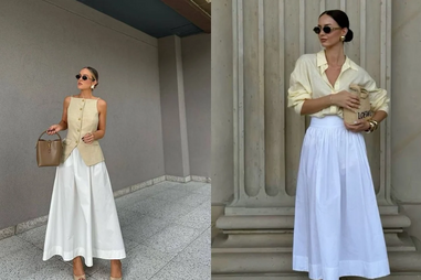 Tendências da primavera: looks com saias brancas e apontamentos de cor para a estação