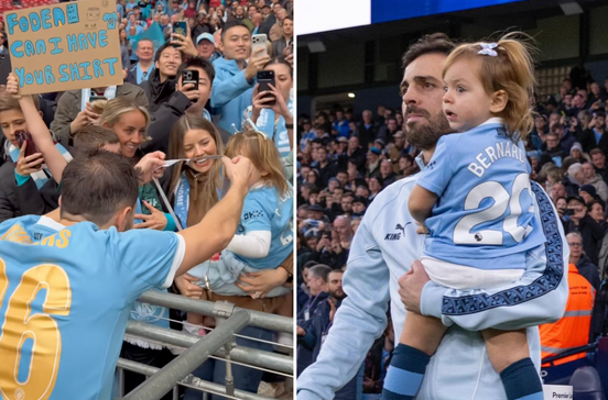 Bernardo Silva e a filha conquistam adeptos com um gesto no relvado
