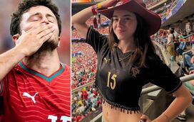 Tão orgulhosa! No estádio em Houston, Madalena Aragão vibra com o golo de João Neves e abraça o craque após o jogo