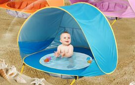 Garanta a segurança dos seus filhos nestas férias, protegidos do sol, com esta tenda de praia com piscina integrada
