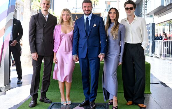 A família Beckham durante a cerimónia no Passeio da Fama