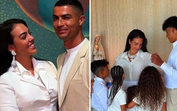 Georgina Rodríguez e Cristiano Ronaldo no casamento de Mateo, em lágrimas