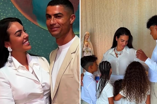 Georgina Rodríguez e Cristiano Ronaldo no casamento de Mateo, em lágrimas
