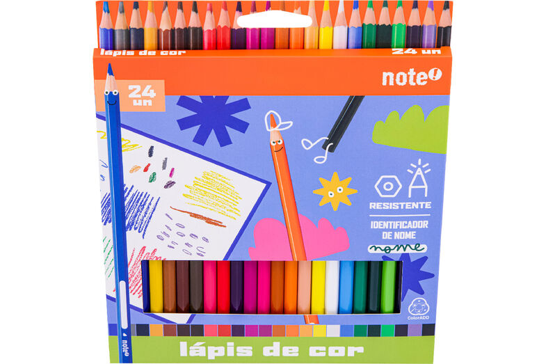 Lápis de cor com 24 unidades da marca Note, ideal para o regresso às aulas