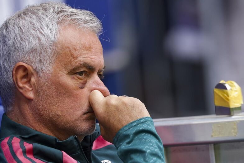 Real Madrid's head coach Jose Mourinho looks on ahead of