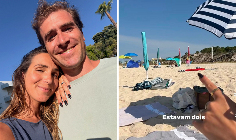 Rebeca Caldeira e marido discutem por chapéus de sol que marcam lugar na praia