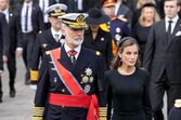 King Felipe and Queen Letizia of Spain walk behind the