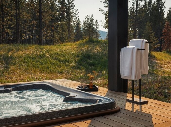 Jacuzzi junto a um hotel de luxo na natureza